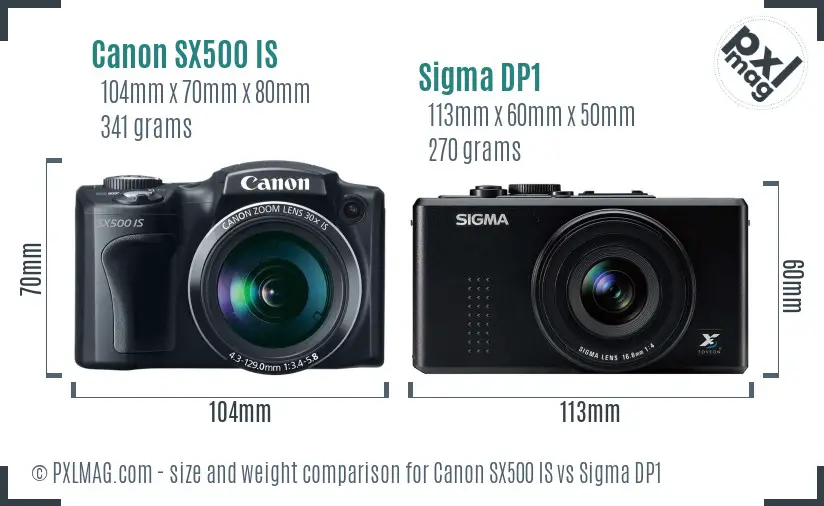 Canon SX500 IS vs Sigma DP1 size comparison