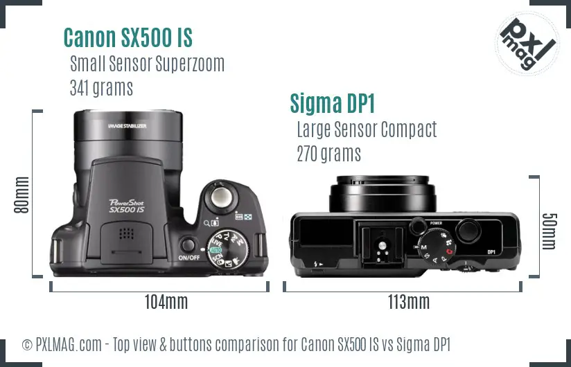 Canon SX500 IS vs Sigma DP1 top view buttons comparison