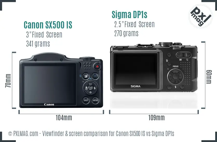 Canon SX500 IS vs Sigma DP1s Screen and Viewfinder comparison