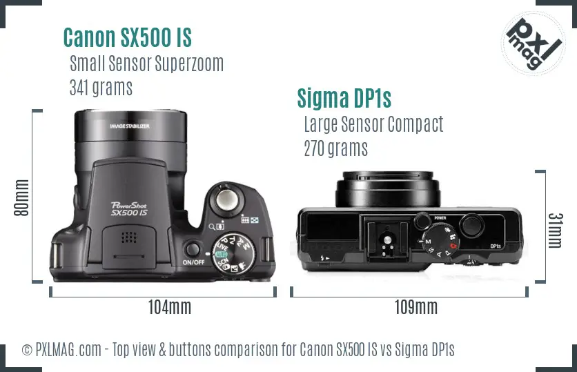 Canon SX500 IS vs Sigma DP1s top view buttons comparison