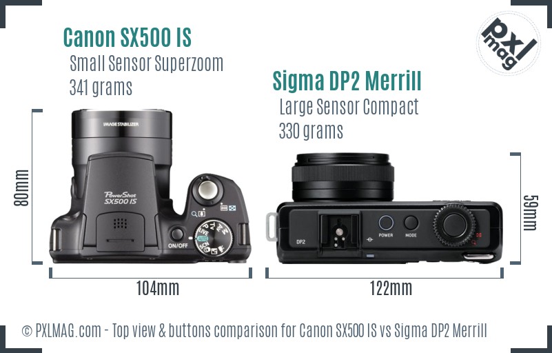 Canon SX500 IS vs Sigma DP2 Merrill top view buttons comparison