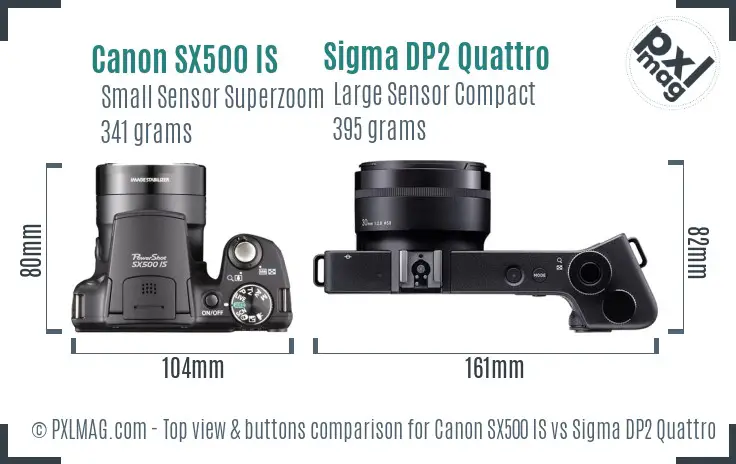 Canon SX500 IS vs Sigma DP2 Quattro top view buttons comparison Canon SX500 IS vs Sigma DP2 Quattro top view buttons comparison