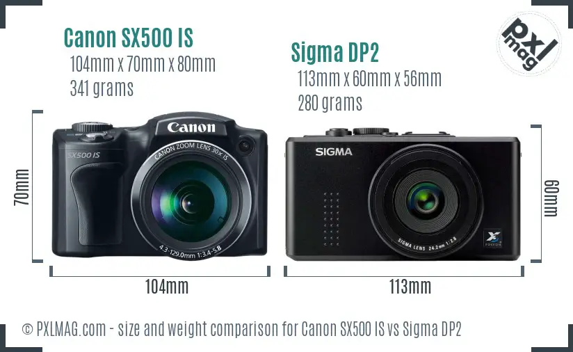Canon SX500 IS vs Sigma DP2 size comparison Canon SX500 IS vs Sigma DP2 size comparison
