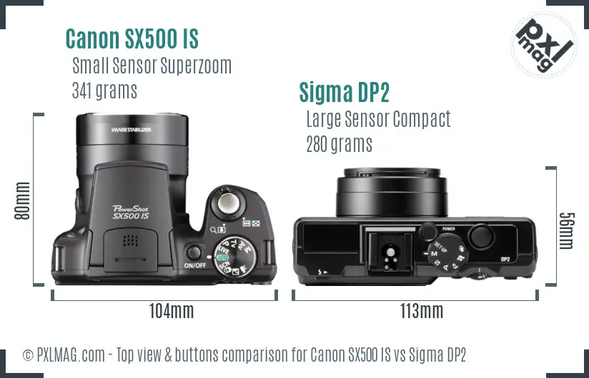Canon SX500 IS vs Sigma DP2 top view buttons comparison Canon SX500 IS vs Sigma DP2 top view buttons comparison