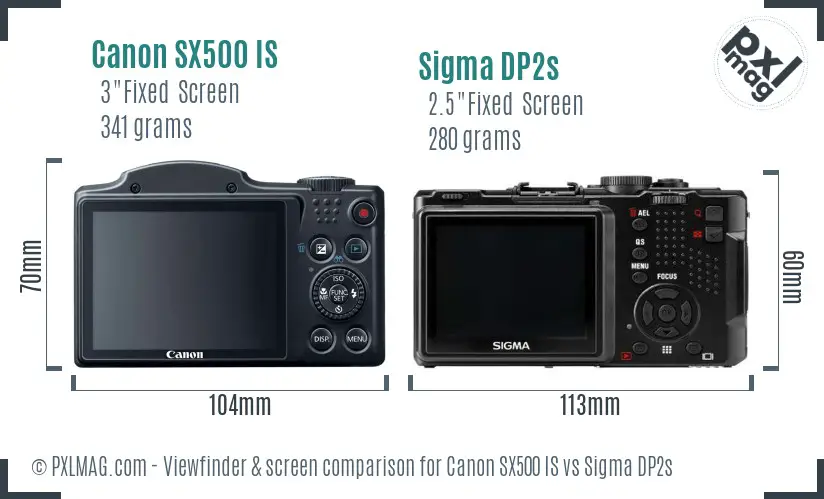 Canon SX500 IS vs Sigma DP2s Screen and Viewfinder comparison