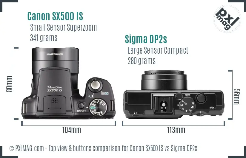 Canon SX500 IS vs Sigma DP2s top view buttons comparison