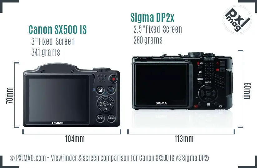 Canon SX500 IS vs Sigma DP2x Screen and Viewfinder comparison