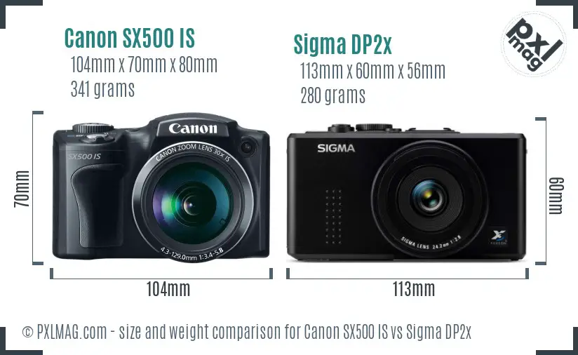 Canon SX500 IS vs Sigma DP2x size comparison