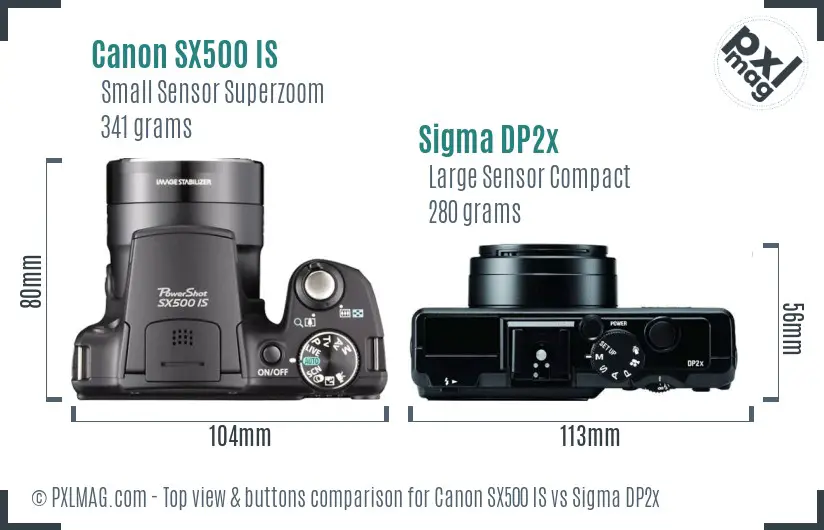 Canon SX500 IS vs Sigma DP2x top view buttons comparison