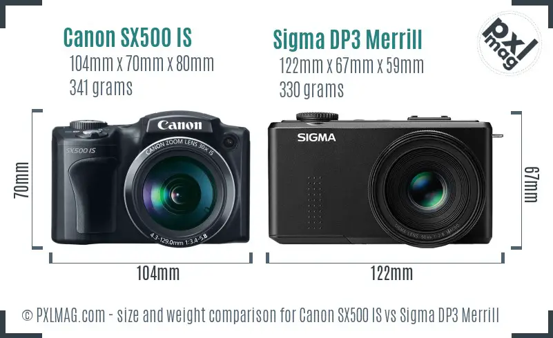 Canon SX500 IS vs Sigma DP3 Merrill size comparison Canon SX500 IS vs Sigma DP3 Merrill size comparison