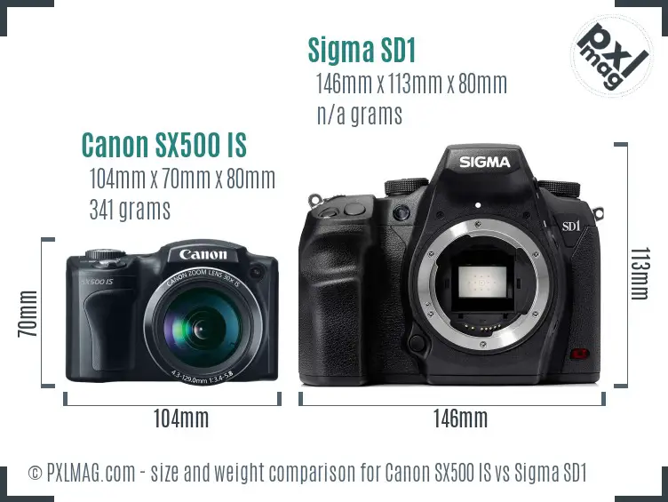 Canon SX500 IS vs Sigma SD1 size comparison