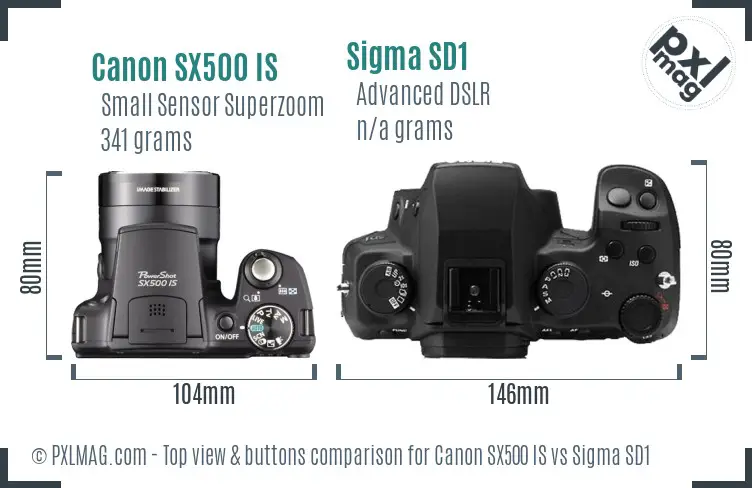 Canon SX500 IS vs Sigma SD1 top view buttons comparison