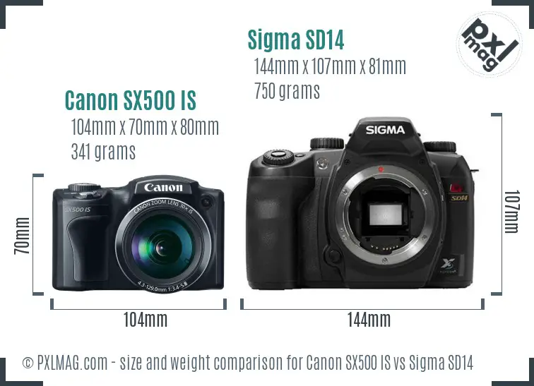 Canon SX500 IS vs Sigma SD14 size comparison