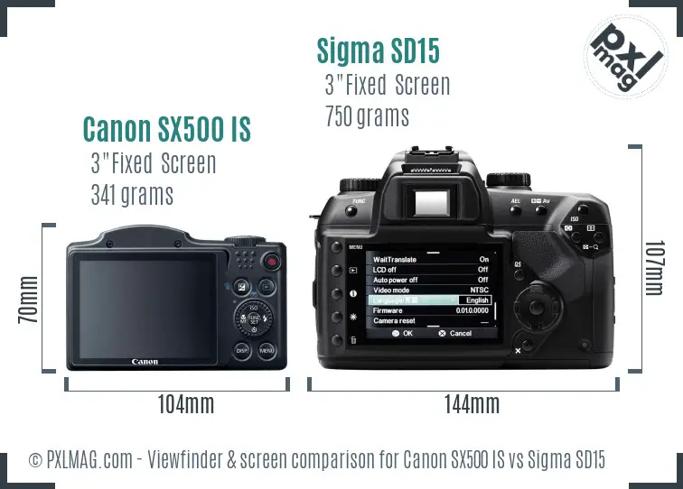 Canon SX500 IS vs Sigma SD15 Screen and Viewfinder comparison Canon SX500 IS vs Sigma SD15 Screen and Viewfinder comparison