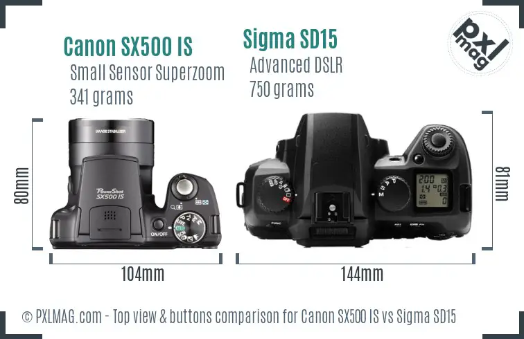 Canon SX500 IS vs Sigma SD15 top view buttons comparison Canon SX500 IS vs Sigma SD15 top view buttons comparison