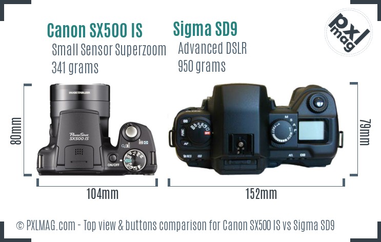 Canon SX500 IS vs Sigma SD9 top view buttons comparison