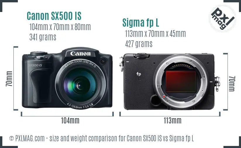 Canon SX500 IS vs Sigma fp L size comparison