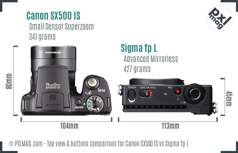 Canon SX500 IS vs Sigma fp L top view buttons comparison