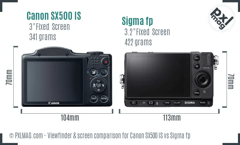 Canon SX500 IS vs Sigma fp Screen and Viewfinder comparison