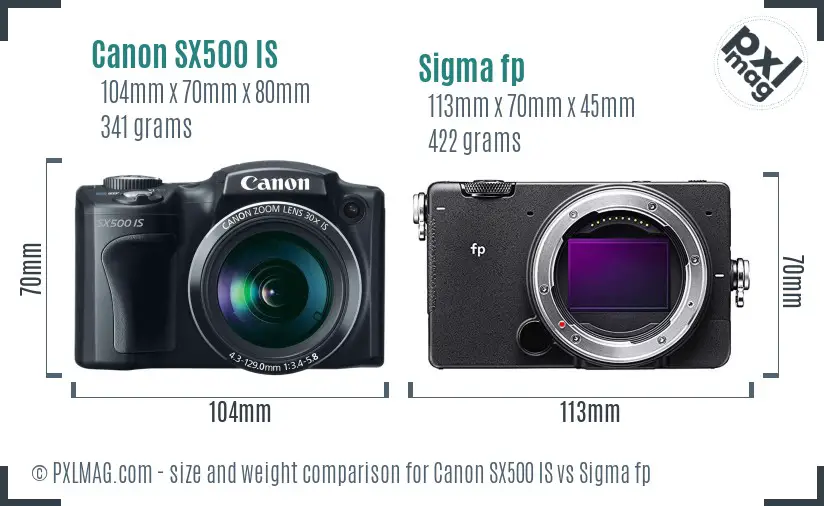 Canon SX500 IS vs Sigma fp size comparison