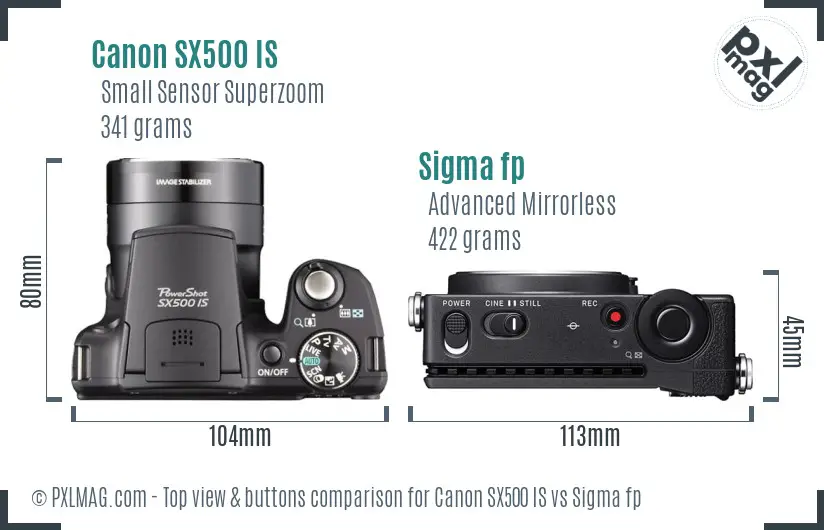 Canon SX500 IS vs Sigma fp top view buttons comparison