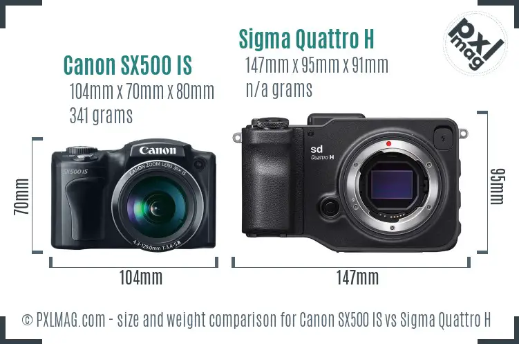 Canon SX500 IS vs Sigma Quattro H size comparison