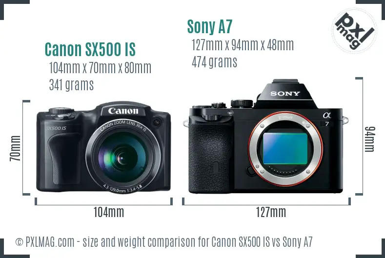 Canon SX500 IS vs Sony A7 size comparison