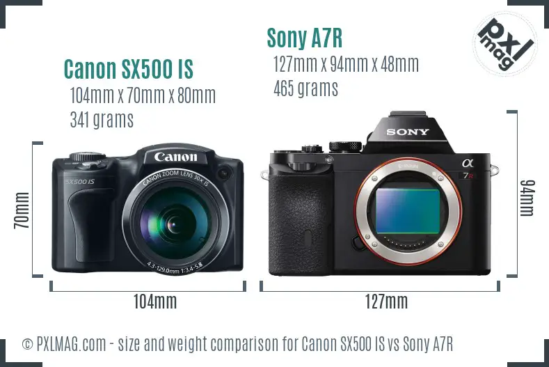Canon SX500 IS vs Sony A7R size comparison Canon SX500 IS vs Sony A7R size comparison
