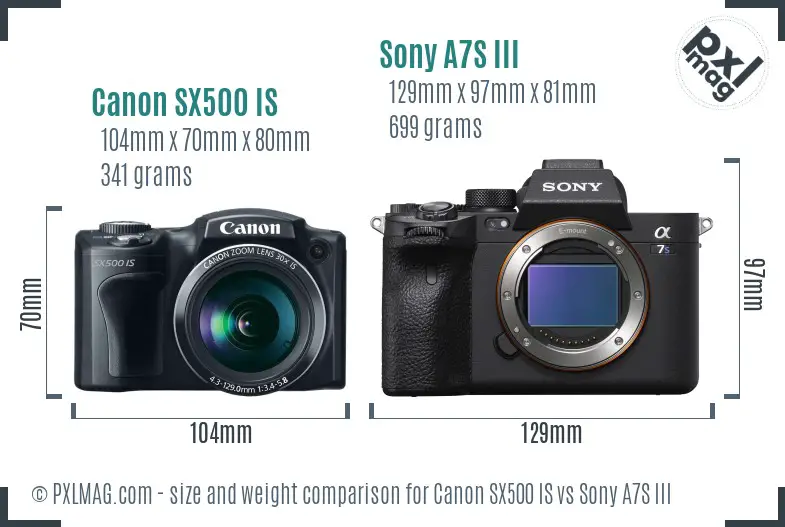 Canon SX500 IS vs Sony A7S III size comparison