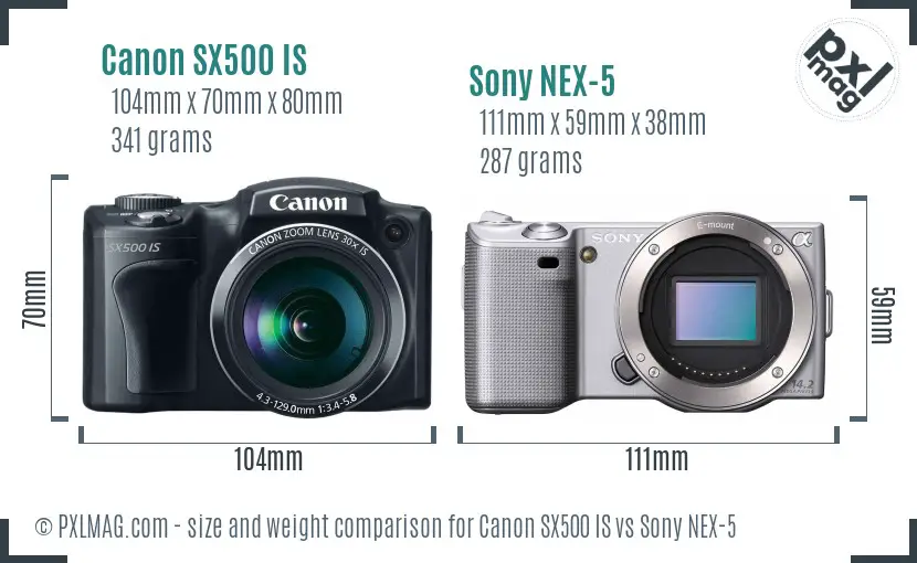 Canon SX500 IS vs Sony NEX-5 size comparison