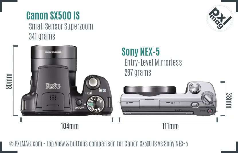 Canon SX500 IS vs Sony NEX-5 top view buttons comparison