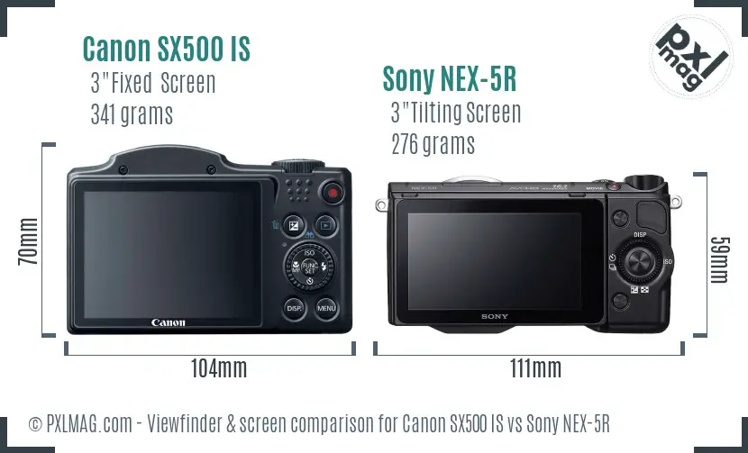 Canon SX500 IS vs Sony NEX-5R Screen and Viewfinder comparison