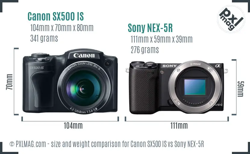 Canon SX500 IS vs Sony NEX-5R size comparison