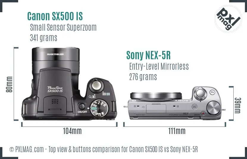 Canon SX500 IS vs Sony NEX-5R top view buttons comparison