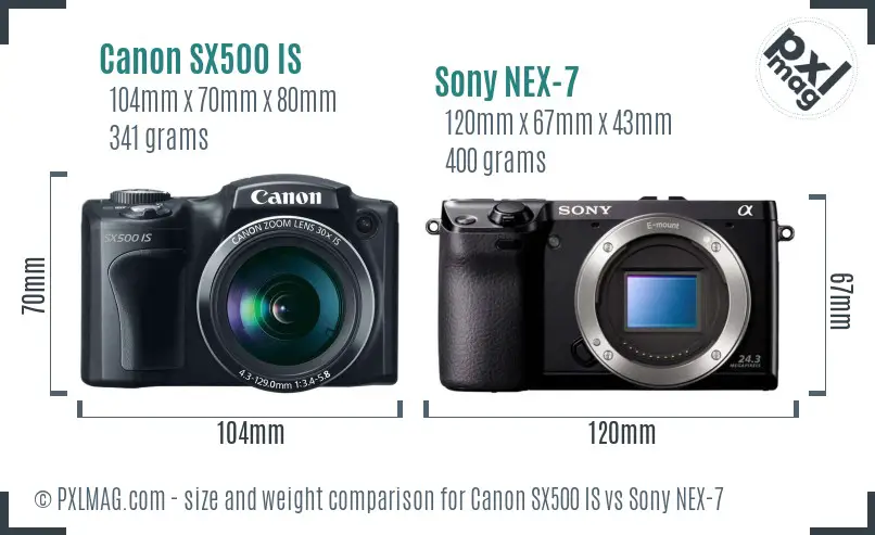 Canon SX500 IS vs Sony NEX-7 size comparison