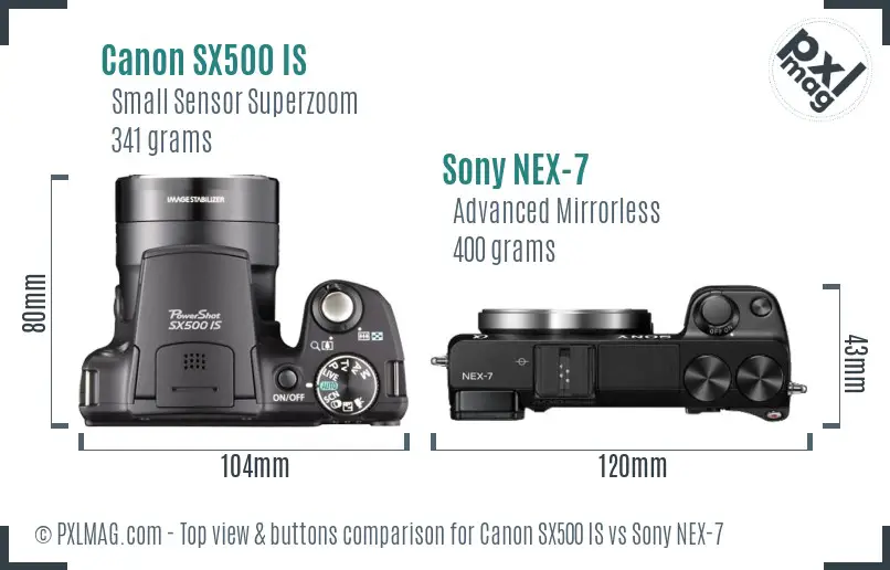 Canon SX500 IS vs Sony NEX-7 top view buttons comparison