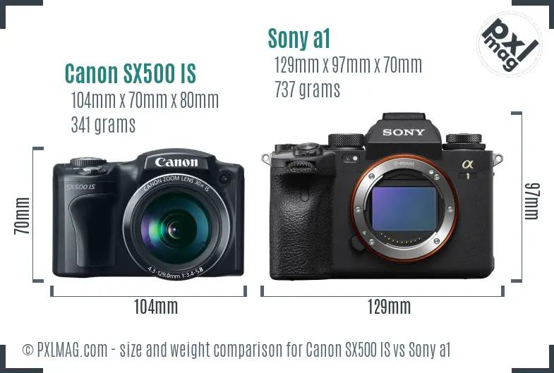 Canon SX500 IS vs Sony a1 size comparison