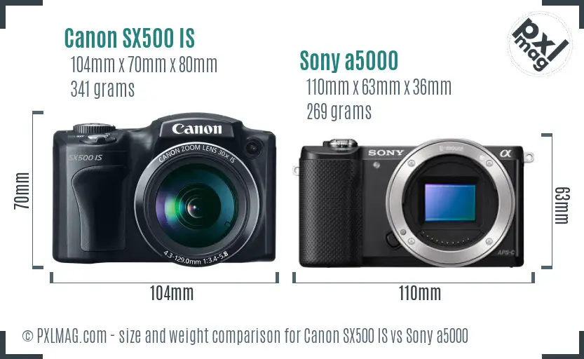 Canon SX500 IS vs Sony a5000 size comparison Canon SX500 IS vs Sony a5000 size comparison