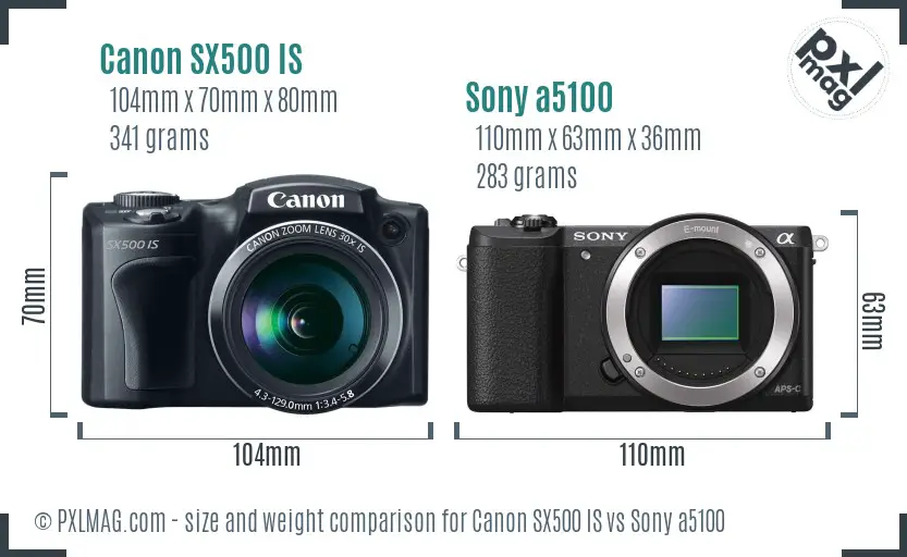 Canon SX500 IS vs Sony a5100 size comparison