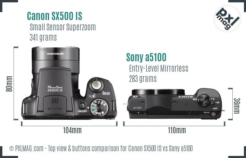 Canon SX500 IS vs Sony a5100 top view buttons comparison