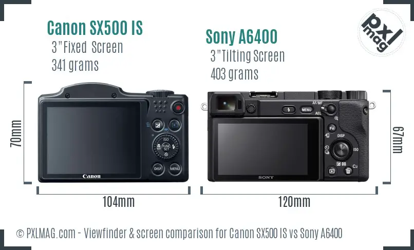 Canon SX500 IS vs Sony A6400 Screen and Viewfinder comparison