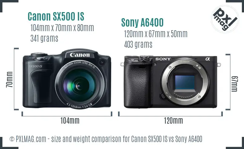 Canon SX500 IS vs Sony A6400 size comparison Canon SX500 IS vs Sony A6400 size comparison