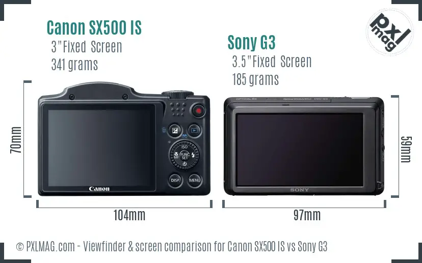Canon SX500 IS vs Sony G3 Screen and Viewfinder comparison