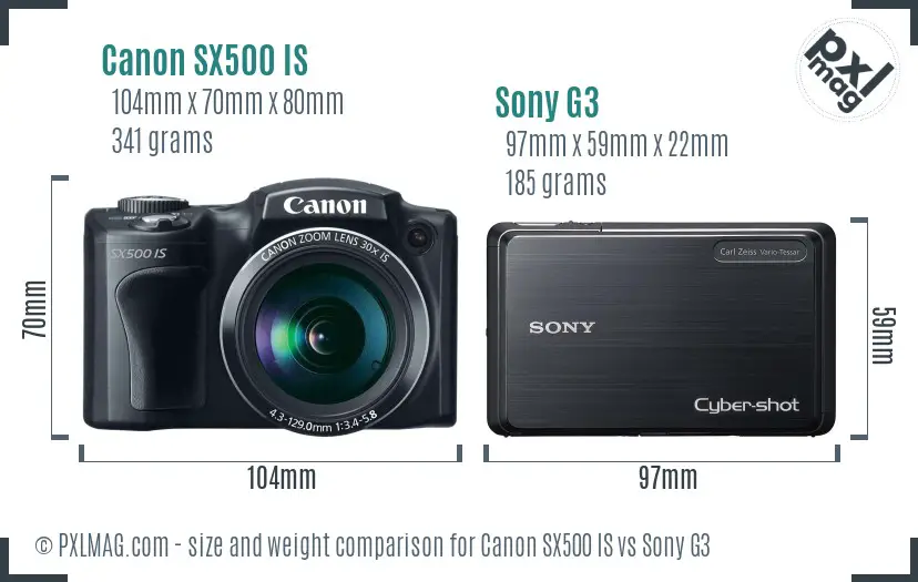 Canon SX500 IS vs Sony G3 size comparison
