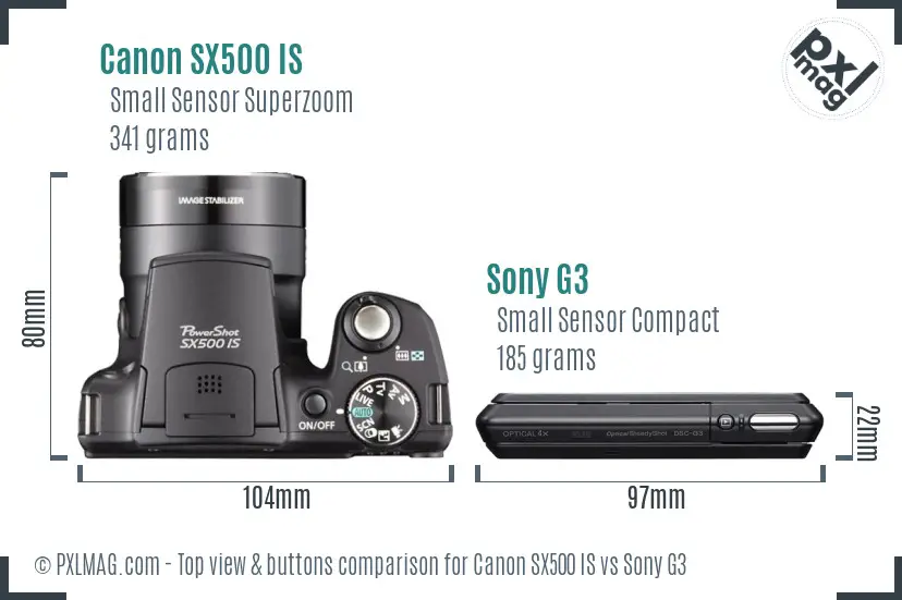 Canon SX500 IS vs Sony G3 top view buttons comparison