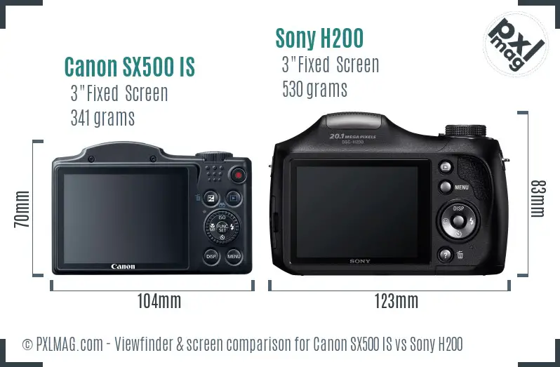 Canon SX500 IS vs Sony H200 Screen and Viewfinder comparison