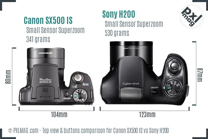 Canon SX500 IS vs Sony H200 top view buttons comparison