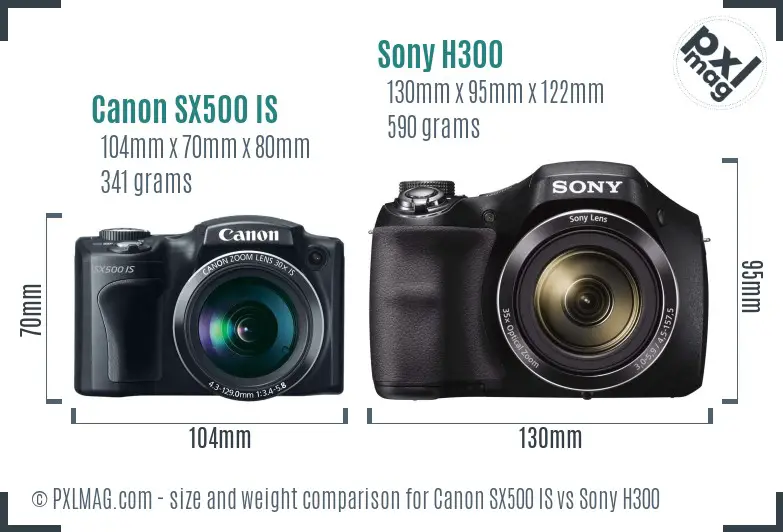 Canon SX500 IS vs Sony H300 size comparison