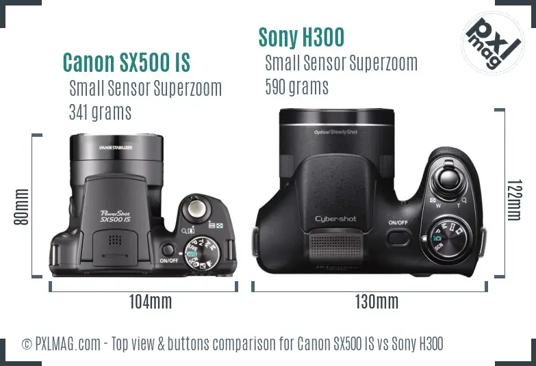 Canon SX500 IS vs Sony H300 top view buttons comparison