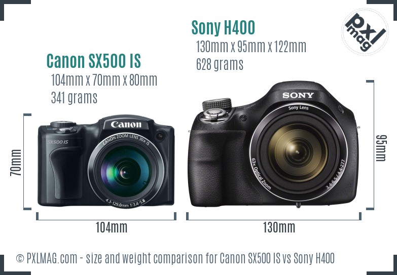 Canon SX500 IS vs Sony H400 size comparison
